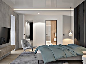 Dom w okolicach Piaseczna - Średnia biała czarna szara sypialnia z łazienką, styl nowoczesny - zdjęcie od Icona Studio