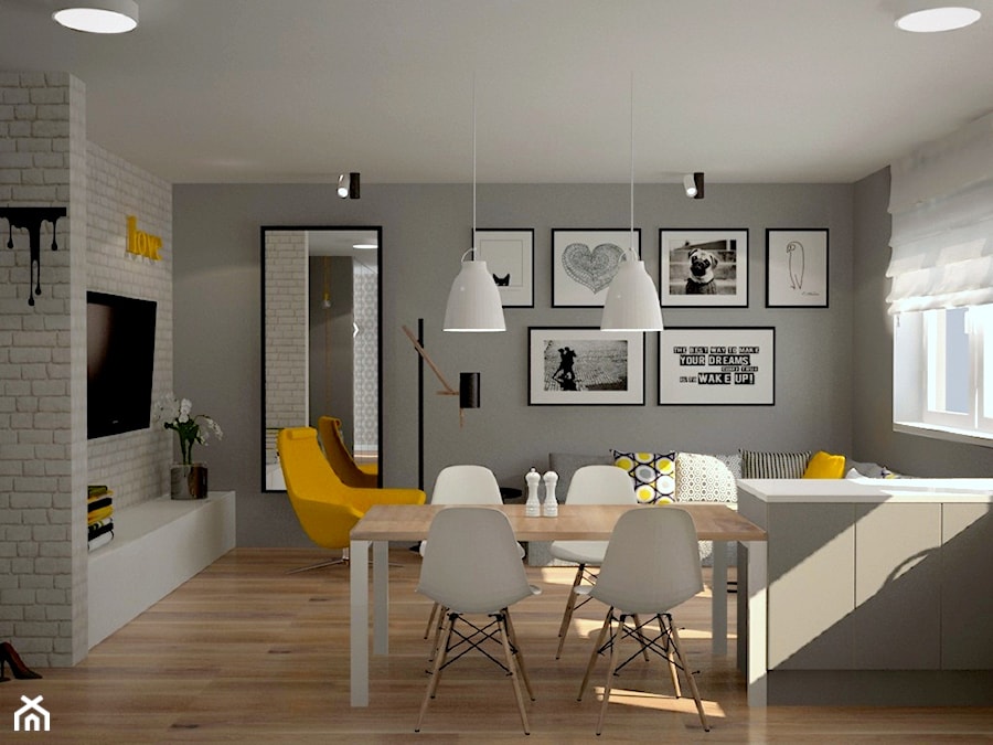 Mieszkanie na Ursynowie - Średni biały szary salon z jadalnią, styl skandynawski - zdjęcie od Icona Studio