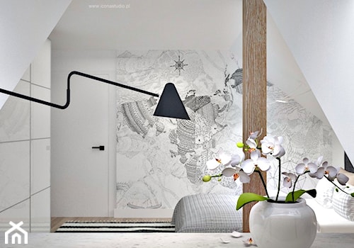 Poddasze w Głoskowie - Średnia biała sypialnia na poddaszu, styl skandynawski - zdjęcie od Icona Studio
