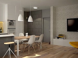 Mieszkanie na Ursynowie - Średnia beżowa biała szara jadalnia w kuchni, styl skandynawski - zdjęcie od Icona Studio