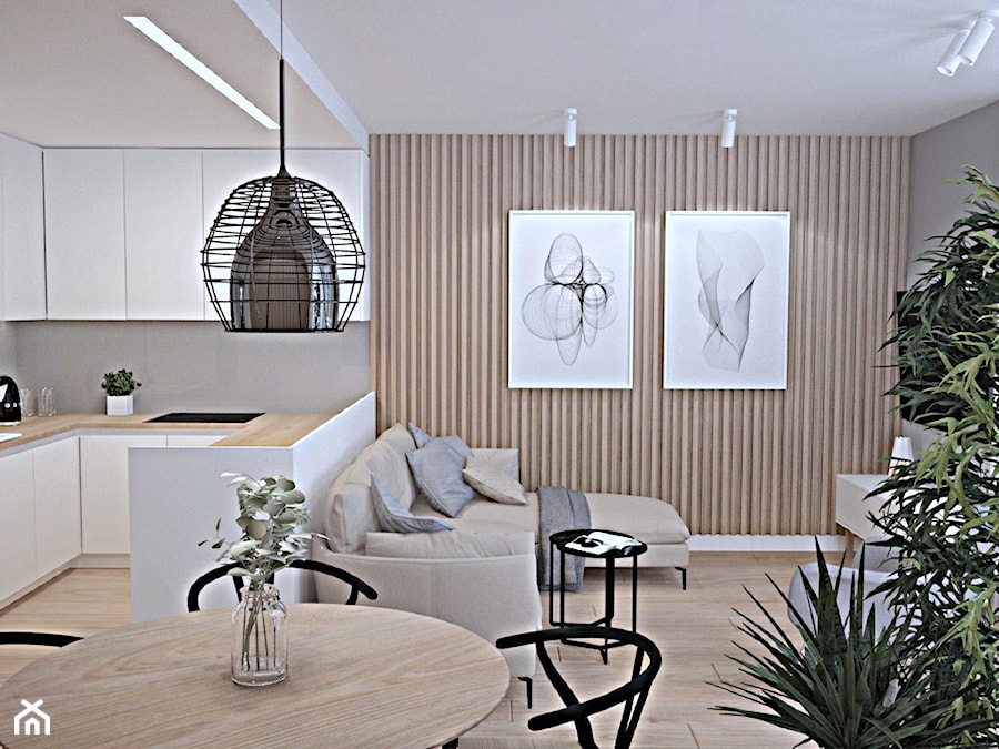 Metamorfoza mieszkania w Piasecznie 4 - Średni szary salon z kuchnią z jadalnią, styl nowoczesny - zdjęcie od Icona Studio