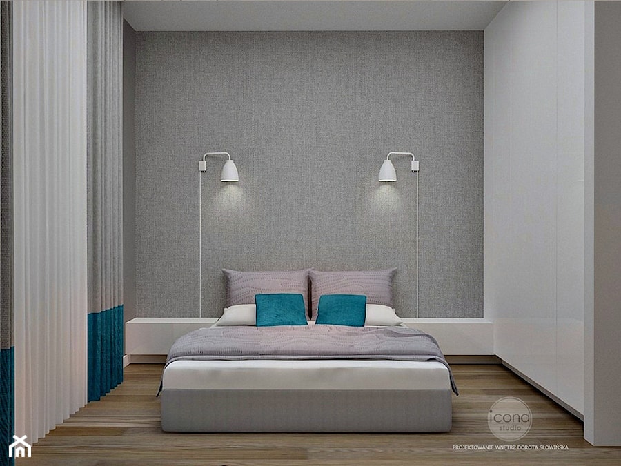 Mieszkanie w Wilanowie - Duża szara sypialnia, styl minimalistyczny - zdjęcie od Icona Studio