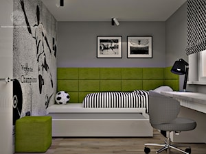 Mieszkanie w Piasecznie 3 - Średni szary zielony z panelami tapicerowanymi pokój dziecka dla nastolatka dla chłopca, styl nowoczesny - zdjęcie od Icona Studio