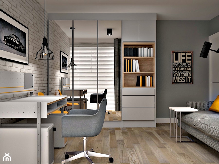 Mieszkanie w Piasecznie 3 - Średnie z sofą szare biuro, styl nowoczesny - zdjęcie od Icona Studio