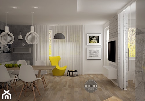 nowoczesne mieszkanie w Piasecznie - Średni biały szary salon z jadalnią, styl nowoczesny - zdjęcie od Icona Studio