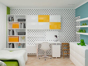 pokój dziecka - Średni biały czarny turkusowy pokój dziecka dla nastolatka dla chłopca dla dziewczynki, styl nowoczesny - zdjęcie od Icona Studio
