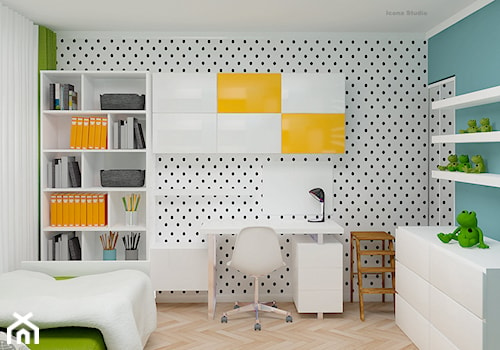 pokój dziecka - Średni biały czarny turkusowy pokój dziecka dla nastolatka dla chłopca dla dziewczynki, styl nowoczesny - zdjęcie od Icona Studio