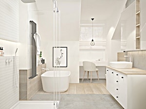 Łazienka skandynawska - metamorfoza - Średnia na poddaszu z lustrem łazienka z oknem - zdjęcie od Icona Studio