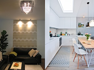 Metamorfoza mieszkania w Piasecznie - Średnia z salonem biała z zabudowaną lodówką kuchnia w kształcie litery u, styl nowoczesny - zdjęcie od Icona Studio