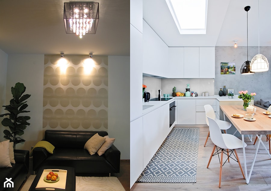 Metamorfoza mieszkania w Piasecznie - Średnia z salonem biała z zabudowaną lodówką kuchnia w kształcie litery u, styl nowoczesny - zdjęcie od Icona Studio