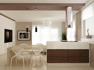 Mieszkanie w Piesecznie - Mała beżowa biała jadalnia w salonie w kuchni, styl nowoczesny - zdjęcie od Icona Studio