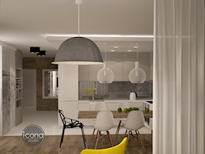 nowoczesne mieszkanie w Piasecznie - Duża szara jadalnia w salonie w kuchni, styl nowoczesny - zdjęcie od Icona Studio