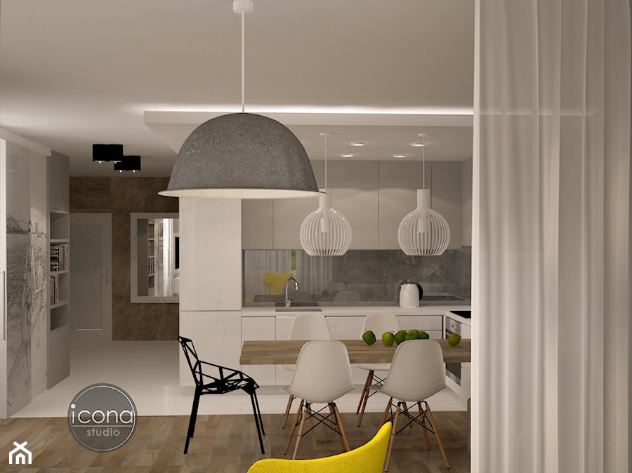 nowoczesne mieszkanie w Piasecznie - Duża szara jadalnia w salonie w kuchni, styl nowoczesny - zdjęcie od Icona Studio