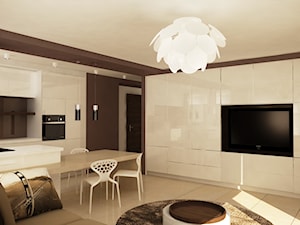 Mieszkanie w Piesecznie - Średni biały czarny salon z kuchnią z jadalnią, styl nowoczesny - zdjęcie od Icona Studio