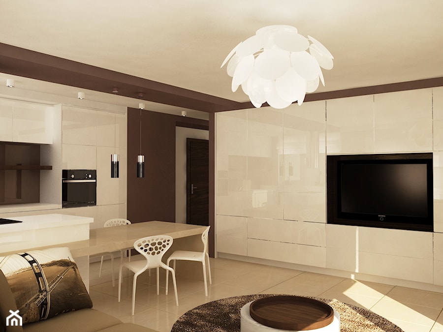 Mieszkanie w Piesecznie - Średni biały czarny salon z kuchnią z jadalnią, styl nowoczesny - zdjęcie od Icona Studio