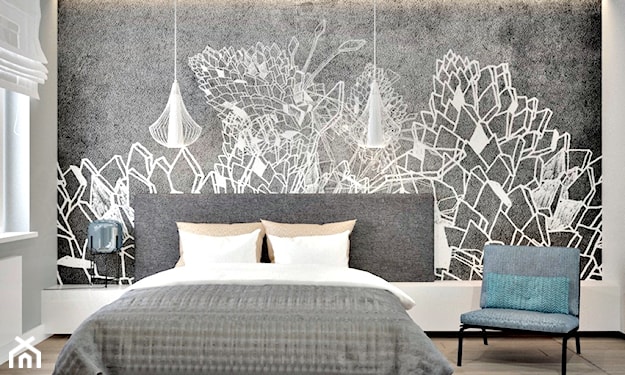 biało-szary wzór mozaiki na ścianie w sypialni