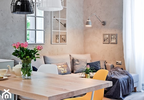 Metamorfoza mieszkania w Piasecznie - Duża szara jadalnia w salonie, styl nowoczesny - zdjęcie od Icona Studio