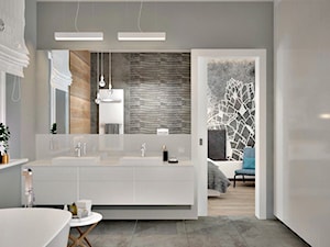 Dom koło Konstancina - Średnia z dwoma umywalkami łazienka z oknem, styl nowoczesny - zdjęcie od Icona Studio