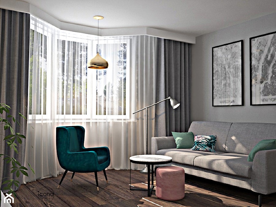 Metamorfoza mieszkania w Piasecznie 2 - Średni biały szary salon, styl nowoczesny - zdjęcie od Icona Studio