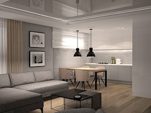 Mieszkanie w Piasecznie 3 - Średnia szara jadalnia w salonie w kuchni, styl nowoczesny - zdjęcie od Icona Studio