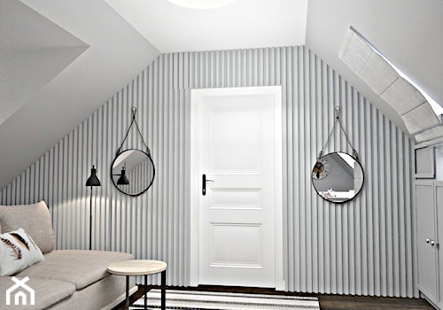 Dom Wólka Kozodawska - Średni biały salon, styl skandynawski - zdjęcie od Icona Studio