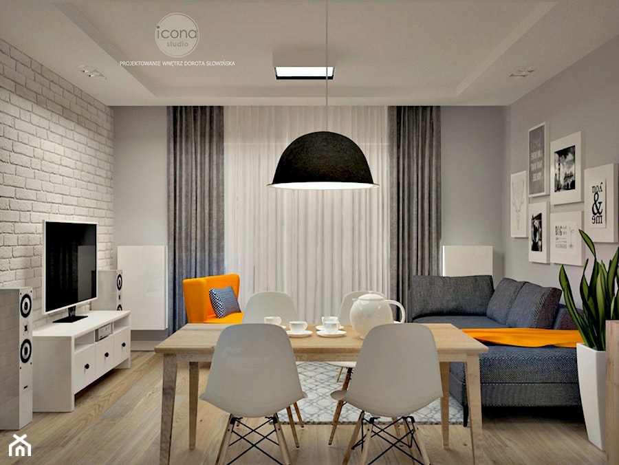 Mieszkanie w Wilanowie - Średnia biała jadalnia w salonie, styl skandynawski - zdjęcie od Icona Studio