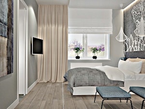 Dom koło Konstancina - Średnia biała szara sypialnia, styl nowoczesny - zdjęcie od Icona Studio