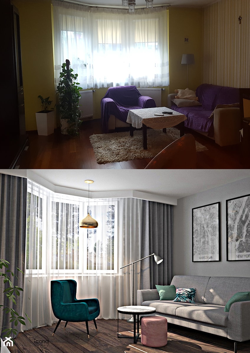 Metamorfoza mieszkania w Piasecznie 2 - Salon, styl nowoczesny - zdjęcie od Icona Studio