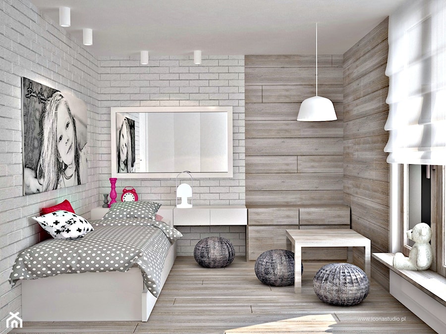 Dom w Warszawie - Średni biały brązowy pokój dziecka dla dziecka dla dziewczynki, styl nowoczesny - zdjęcie od Icona Studio