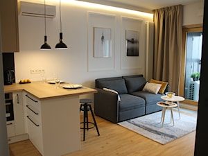 Mieszkanie Warszawa 1 - Średni biały salon z kuchnią z tarasem / balkonem, styl nowoczesny - zdjęcie od ZAGGO Dorota Pielaszek