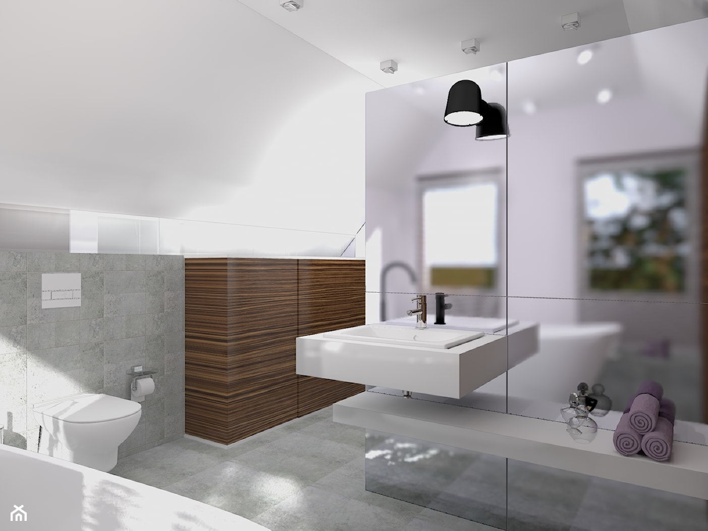 Średnia na poddaszu łazienka z oknem, styl nowoczesny - zdjęcie od Kadoka Architekci - Homebook