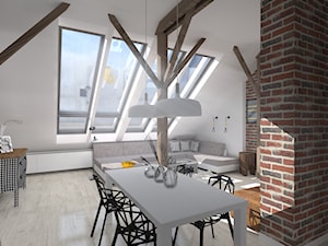 Poddasze_salon z kuchnią - Salon, styl industrialny - zdjęcie od Kadoka Architekci