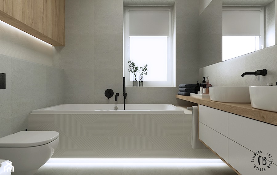 Łazienka III - Średnia z dwoma umywalkami łazienka z oknem, styl nowoczesny - zdjęcie od Femberg Architektura Wnętrz