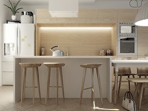 Mieszkanie_Gdynia_Orłowo - Średnia otwarta z lodówką wolnostojącą kuchnia jednorzędowa z wyspą lub półwyspem, styl skandynawski - zdjęcie od asymetric studio