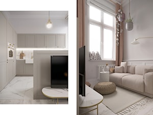 Mieszkanie Gdańsk Wrzeszcz - Mały szary salon z kuchnią, styl nowoczesny - zdjęcie od asymetric studio