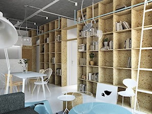 Mieszkanie_Kraków_WolaDuchacka - Mały biały brązowy salon z jadalnią, styl skandynawski - zdjęcie od asymetric studio