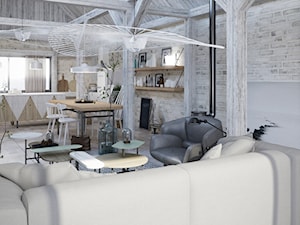 Dom_na_wsi - Średni biały salon z kuchnią z jadalnią, styl skandynawski - zdjęcie od asymetric studio