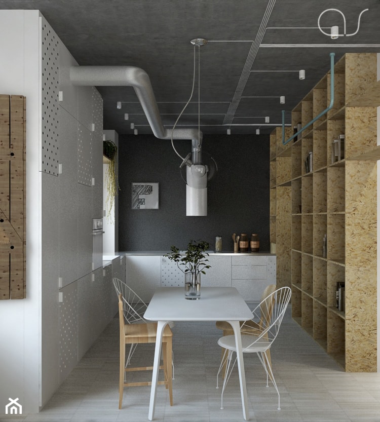 Mieszkanie_Kraków_WolaDuchacka - Mała szara jadalnia w kuchni, styl skandynawski - zdjęcie od asymetric studio