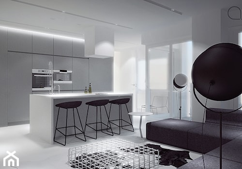 Mieszkanie_Gdańsk_CentralPark - Średnia otwarta z salonem z zabudowaną lodówką kuchnia jednorzędowa dwurzędowa z wyspą lub półwyspem, styl minimalistyczny - zdjęcie od asymetric studio