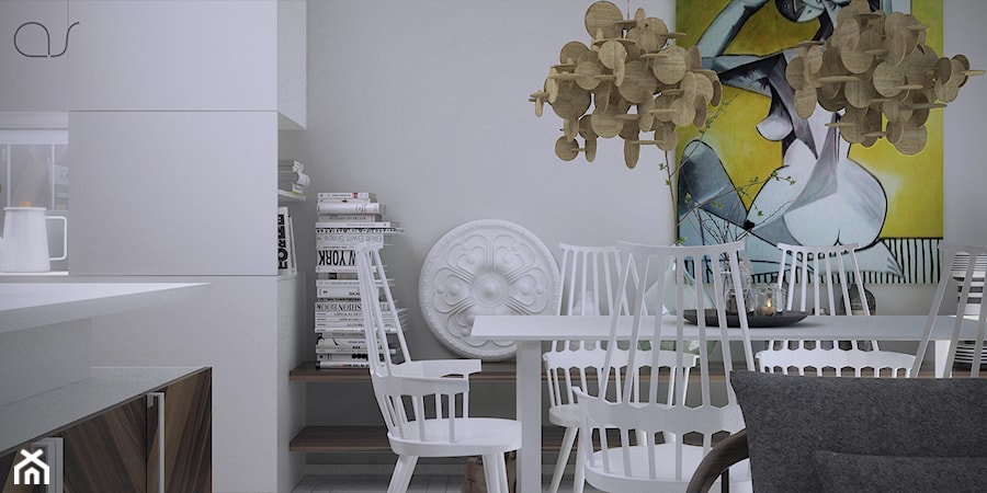 Mieszkanie_Gdańsk_NeptunPark - Mała biała jadalnia w salonie, styl skandynawski - zdjęcie od asymetric studio