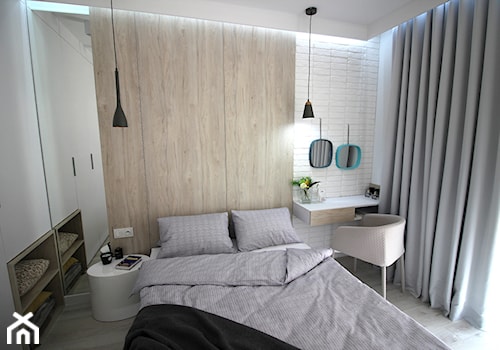 Eleganckie, nowoczesne, jasne mieszkanie w apartamentowcu - Mała biała z biurkiem sypialnia, styl n ... - zdjęcie od MK HOME