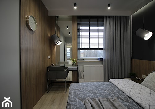 Nowoczesny apartament, 72m2 - Średnia czarna szara sypialnia, styl nowoczesny - zdjęcie od MK HOME