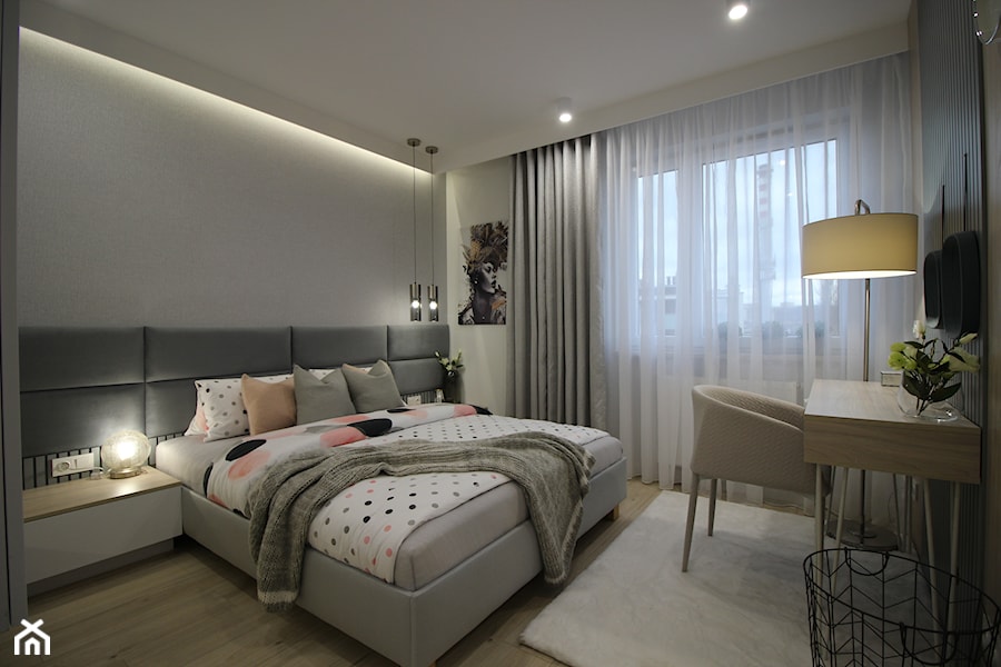 Nowoczesny apartament, 72m2 - Średnia biała sypialnia, styl nowoczesny - zdjęcie od MK HOME