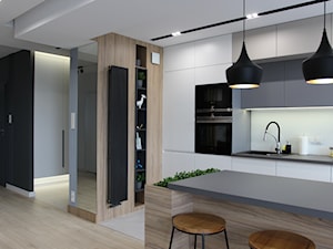 Nowoczesny apartament, 72m2 - Średnia otwarta z kamiennym blatem biała z zabudowaną lodówką z nablatowym zlewozmywakiem kuchnia w kształcie litery l z wyspą lub półwyspem, styl nowoczesny - zdjęcie od MK HOME