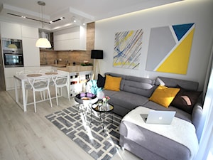 Rodzinne gniazdko, eleganckie i komfortowe - Mały biały salon z kuchnią z jadalnią, styl nowoczesny - zdjęcie od MK HOME