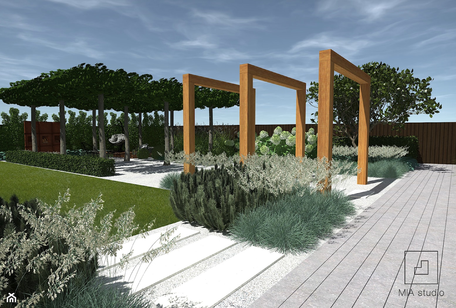 Ogród z pergolą - Ogród, styl nowoczesny - zdjęcie od MIA studio - Homebook