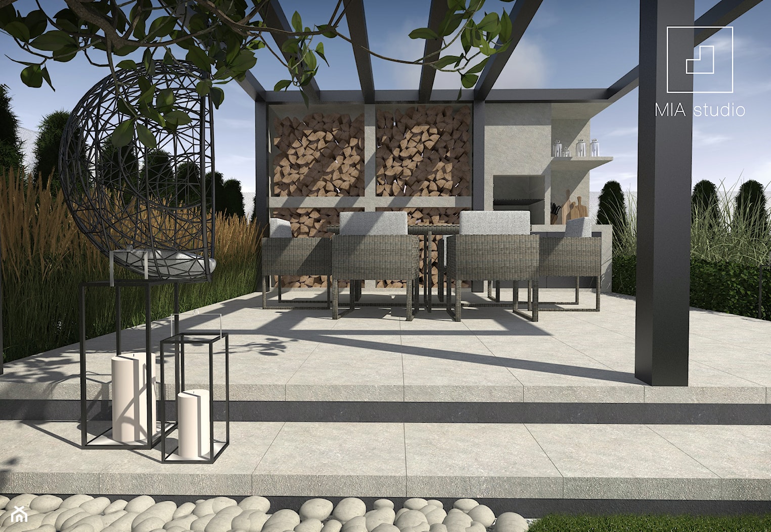 Nowoczesna altana z grillem i drewutnią - zdjęcie od MIA studio - Homebook