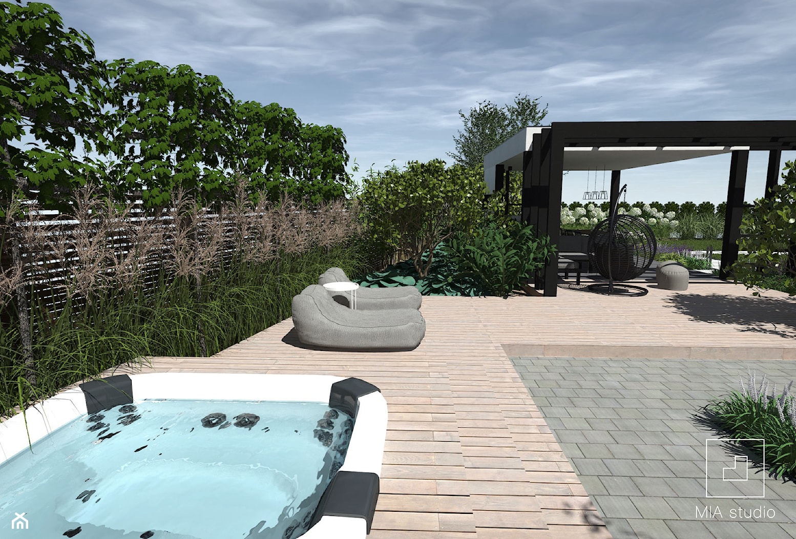 Ogród z altaną i jacuzzi - zdjęcie od MIA studio - Homebook