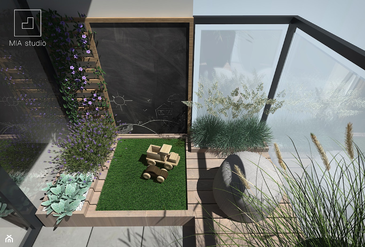 Balkon dla dziecka ze sztuczną trawą - zdjęcie od MIA studio - Homebook