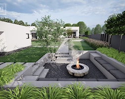 Ogród minimalistyczny z paleniskiem - Ogród, styl minimalistyczny - zdjęcie od MIA studio - Homebook